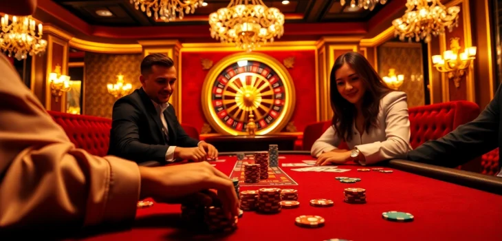 Exciting gameplay at Ev88 poker table showcasing colorful chips and cards.