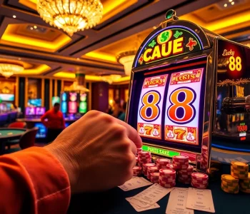 Experience the excitement of LUCKY88 slot machine gameplay in a luxurious casino setting.