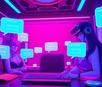 Engage in ai nsfw chat with anime-inspired characters in a neon-lit digital environment.